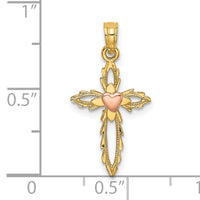 14k Two-Tone Cross w/ Heart Charm