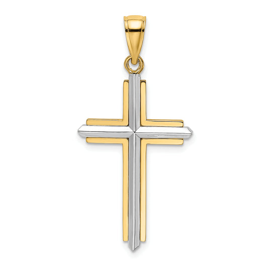 14K Two-tone Polished Cross Charm