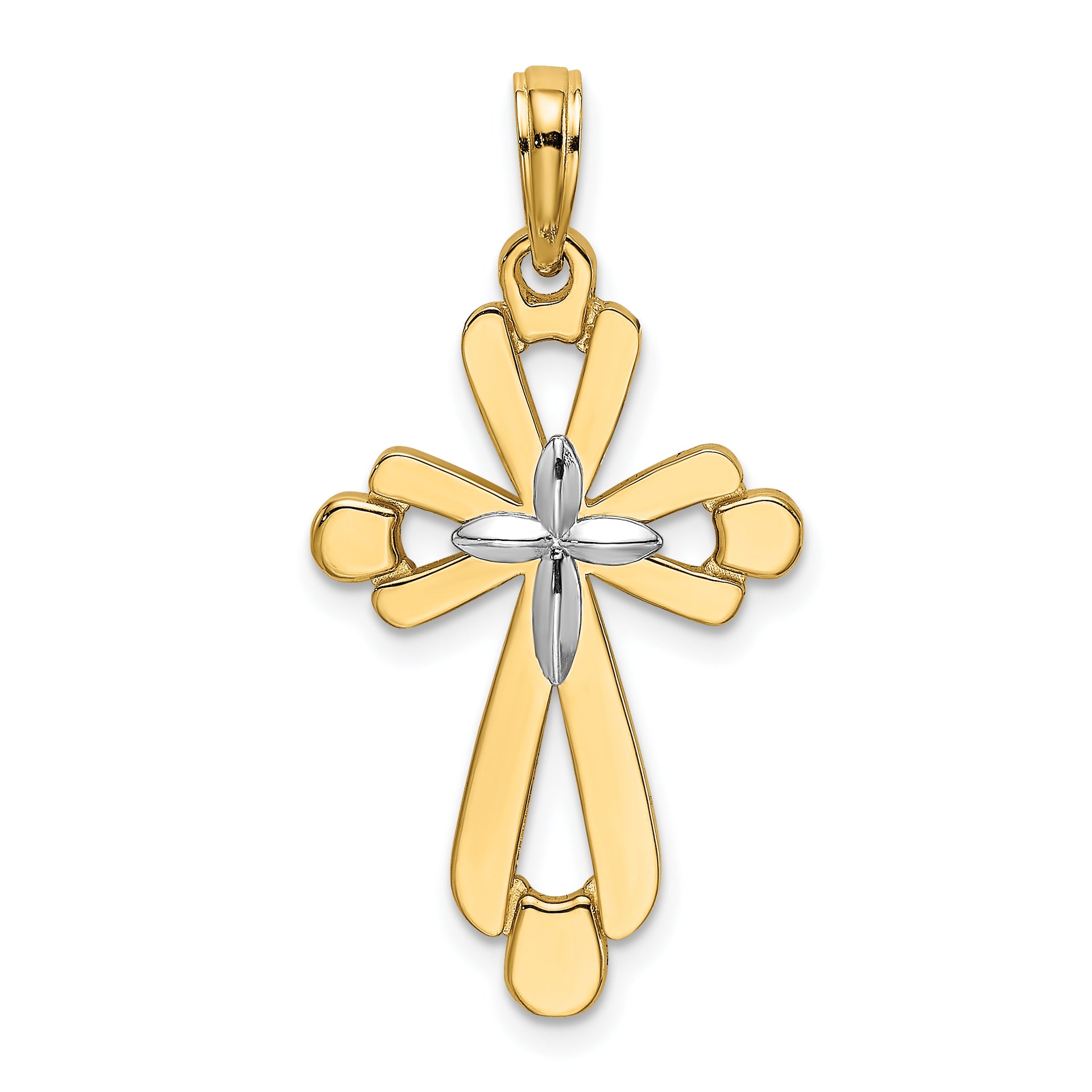 14K W/ Rhodium Polished Fancy Cross Charm