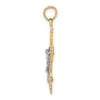 14K W/ Rhodium Textured Lace Trim Crucifix Charm