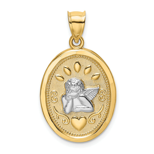 14K w/Rhodium Oval Cherub W/ Heart Charm