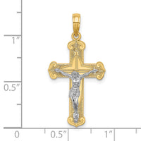 14K Two-tone Engraved Crucifix Charm