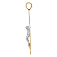14K Two-tone Engraved Crucifix Charm