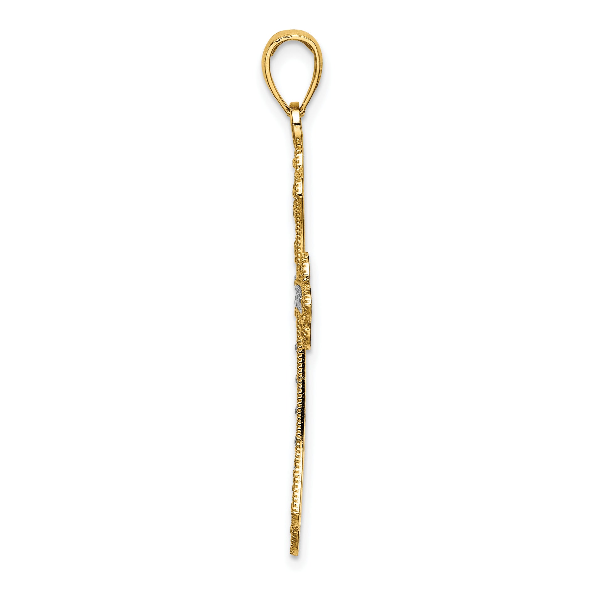 14K W/ Rhodium Scalloped Edges Cross Charm
