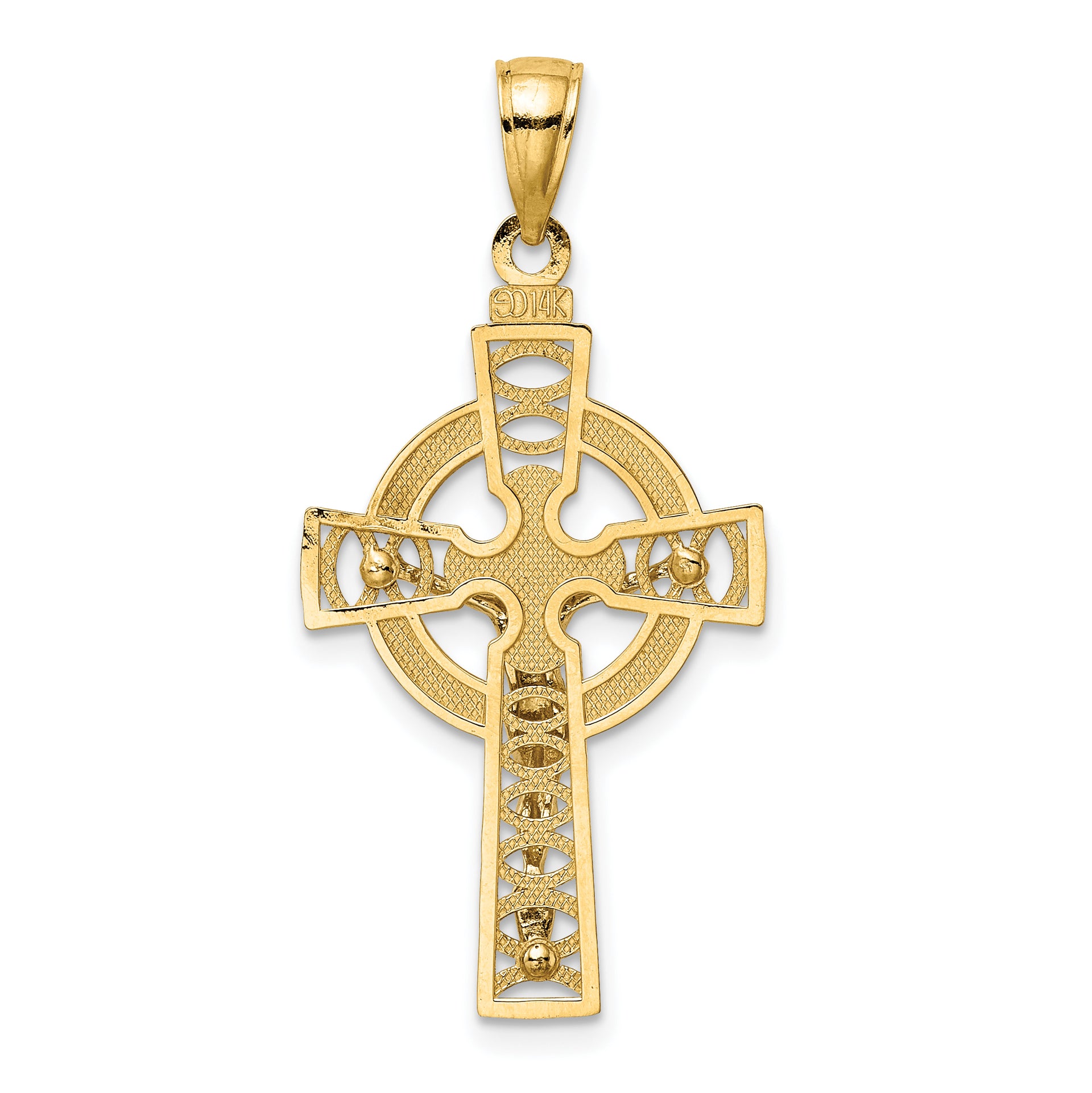 14k Two-tone Celtic Crucifix w/ Eternity Circle Charm