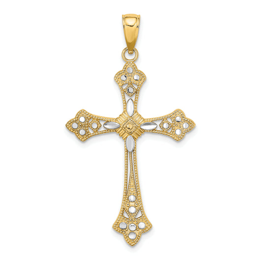 14K W/ Rhodium D/C Edges Cross Charm