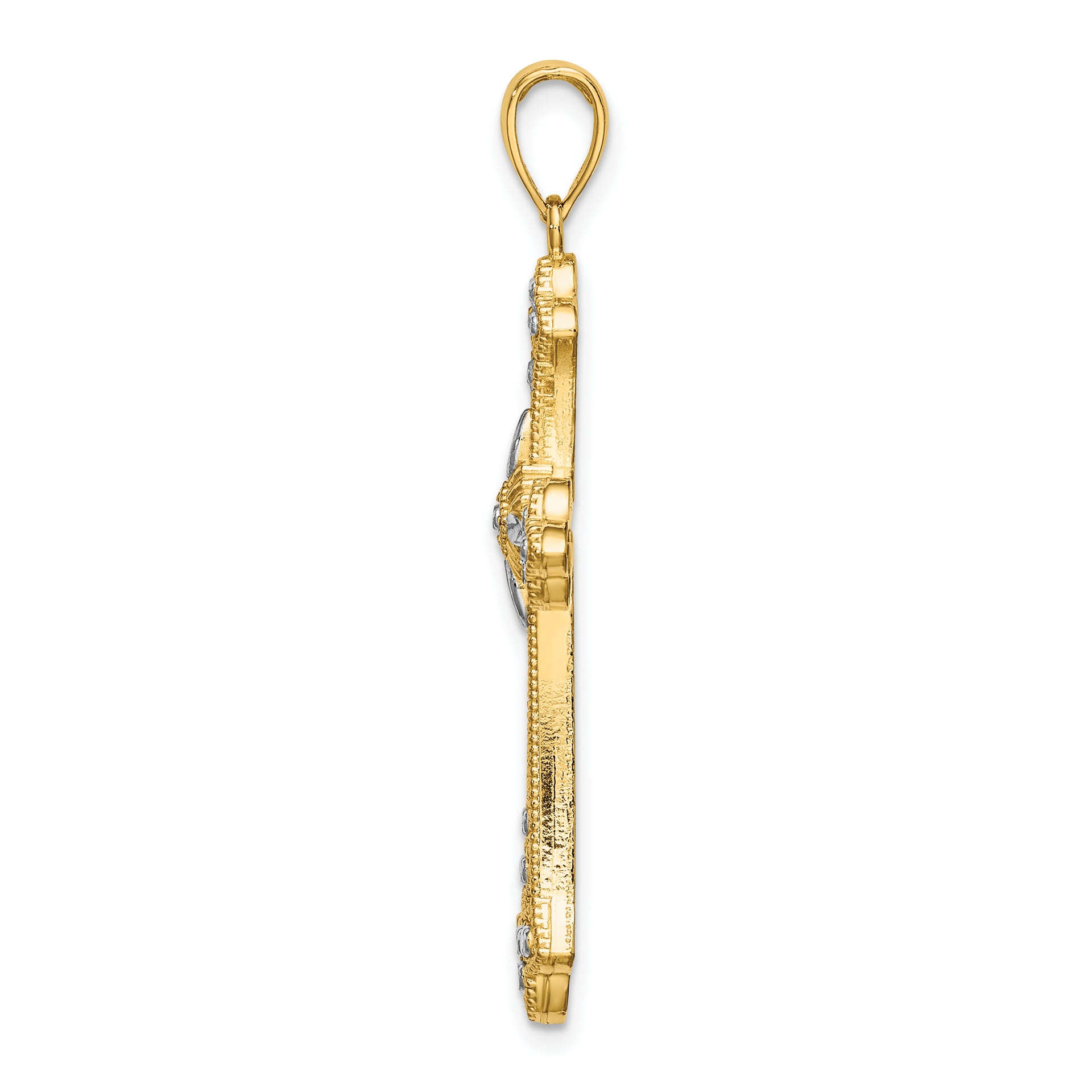 14K W/ Rhodium D/C Edges Cross Charm