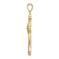 14K W/ Rhodium D/C Edges Cross Charm