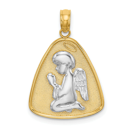 14K w/Rhodium Angel Praying w/Halo On Triangle Disc