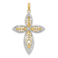 14K W/ Rhodium Beaded Filigree Cross Charm