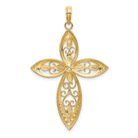 14K W/ Rhodium Beaded Filigree Cross Charm