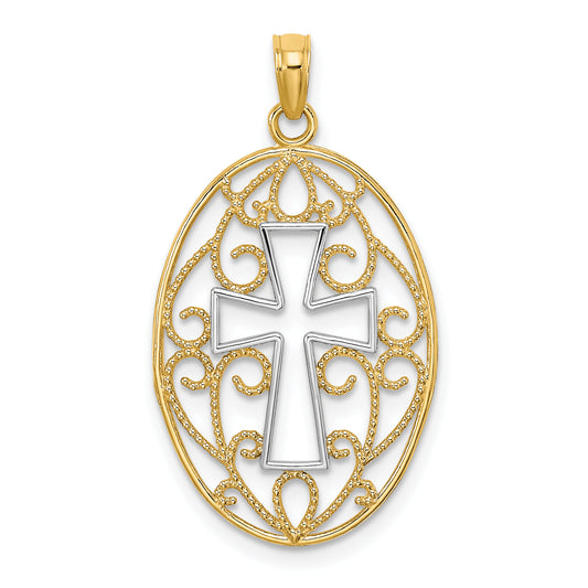 14K w/Rhodium Beaded Filigree Cross Charm