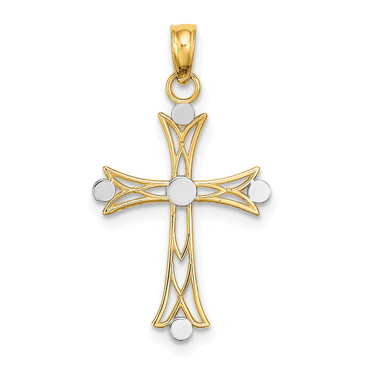 14K W/ Rhodium Textured Cross Charm