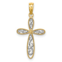 14K w/ Rhodium Filigree and Milgrain Cross Charm