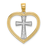 14K & White Rhodium Heart W/White Cross In Center Charm