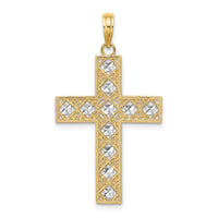 14K W/ Rhodium D/C and Cut-Out Cross Charm
