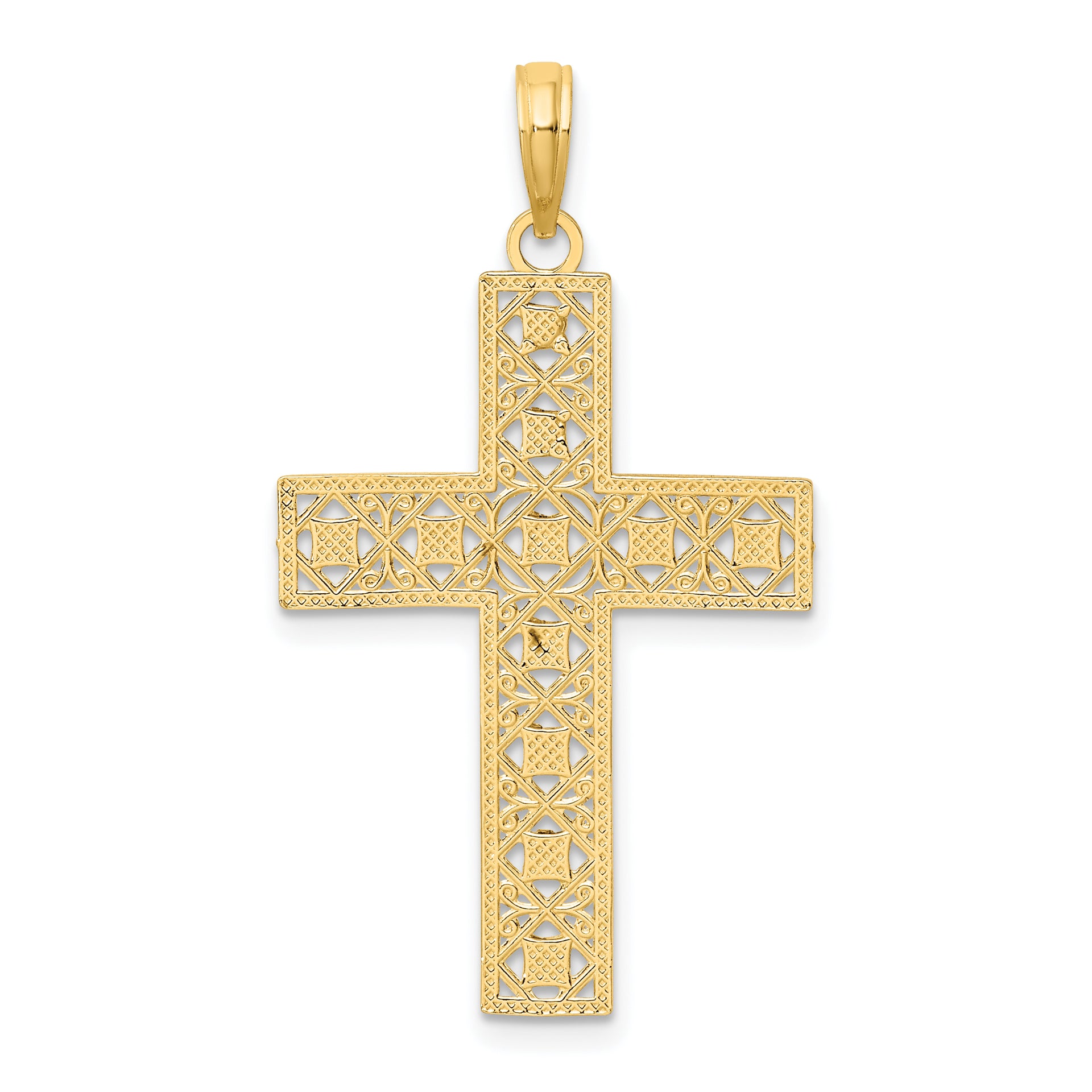 14K W/ Rhodium D/C and Cut-Out Cross Charm