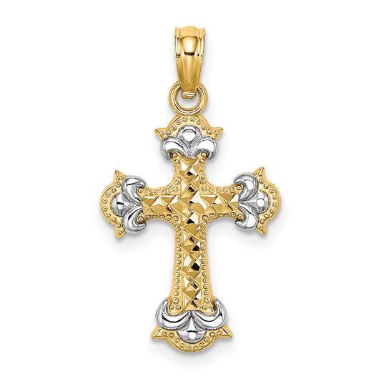 14K W/ Rhodium and D/C Fleur-De-Lis Cross Charm