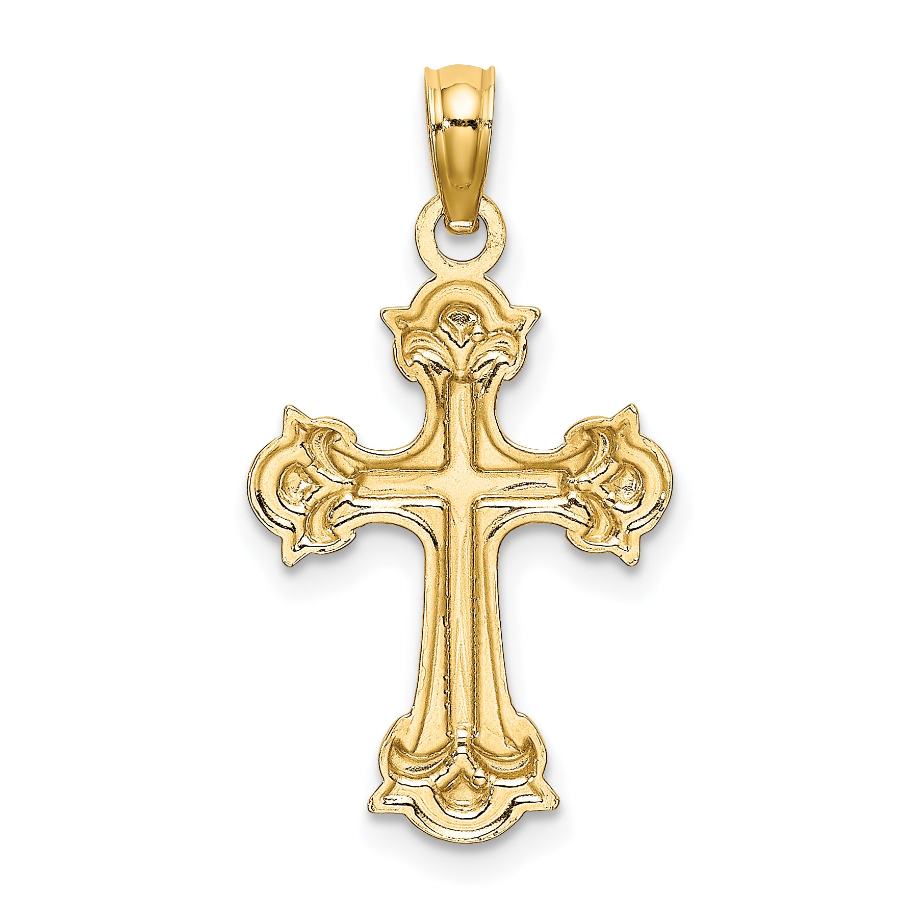 14K W/ Rhodium and D/C Fleur-De-Lis Cross Charm