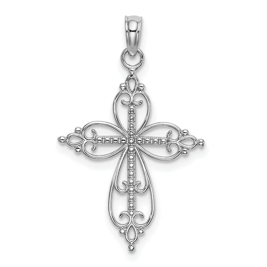 14K White Gold Beaded Cross Charm