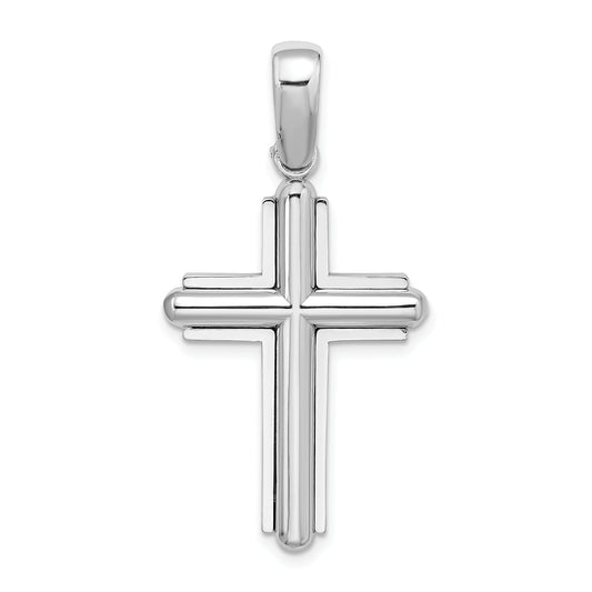14k White Gold Beveled Cross Charm
