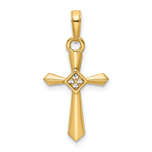 14K w/Rhodium D/C Cross Pendant