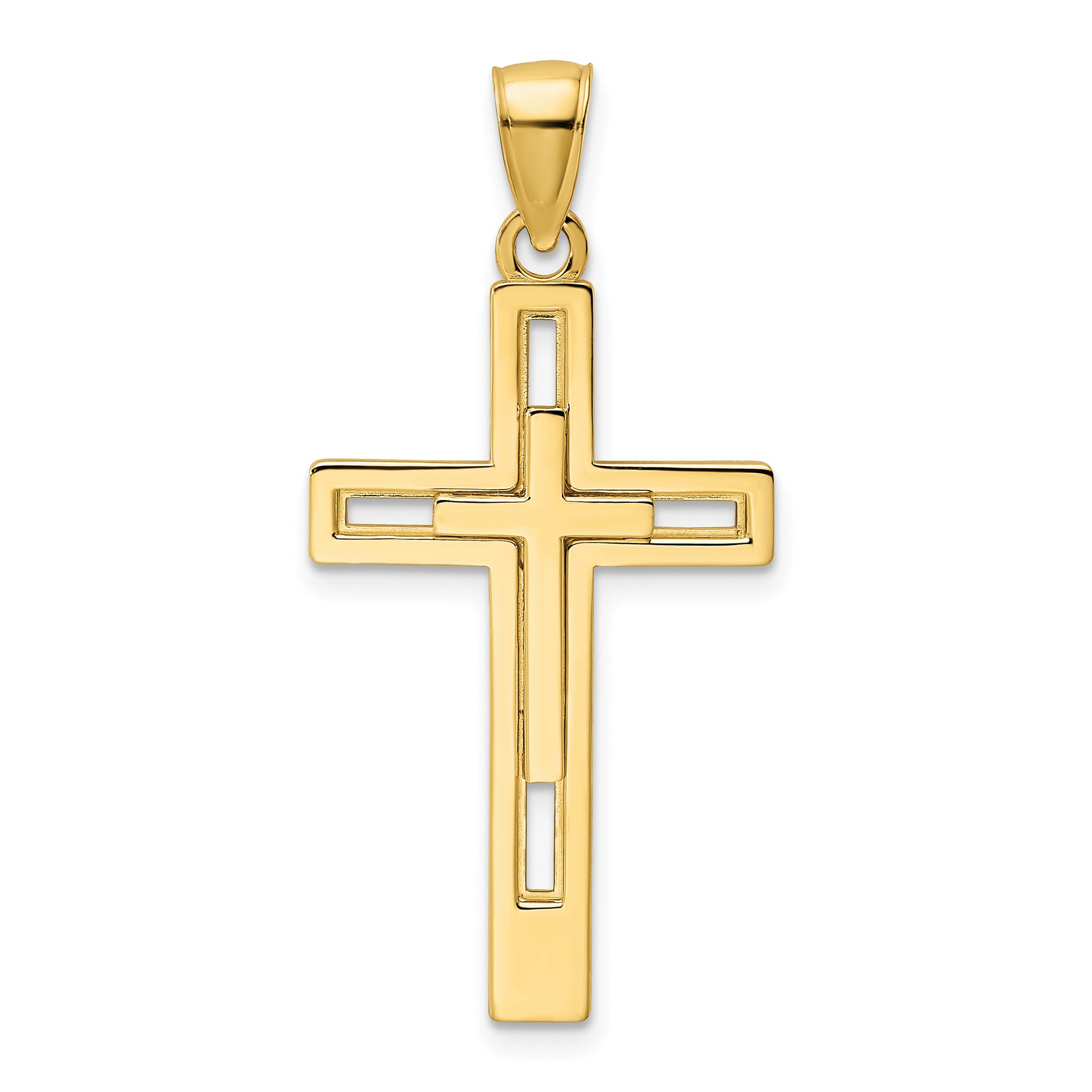 14K Polished Double Cross Pendant