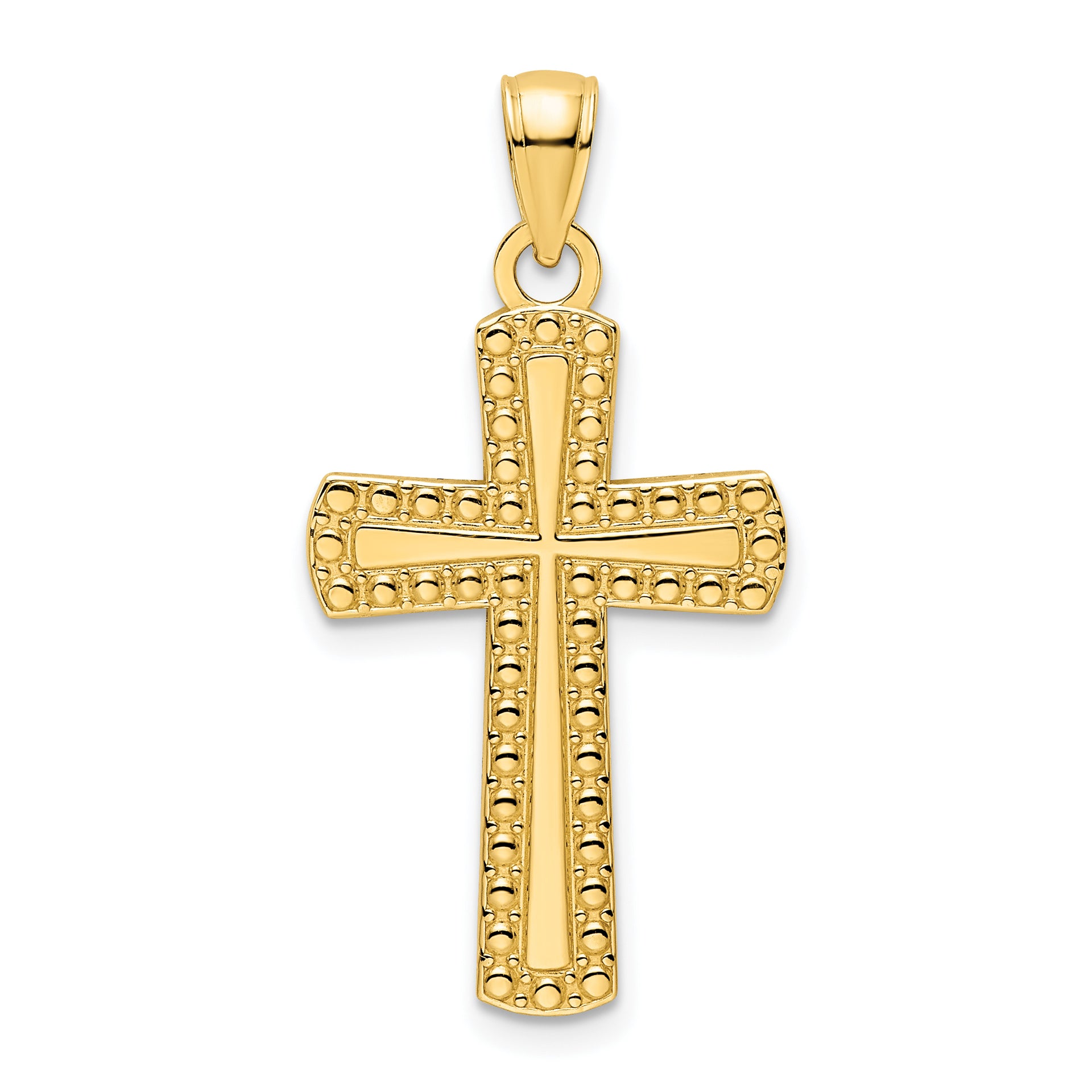 14K Polished Beaded Cross Pendant