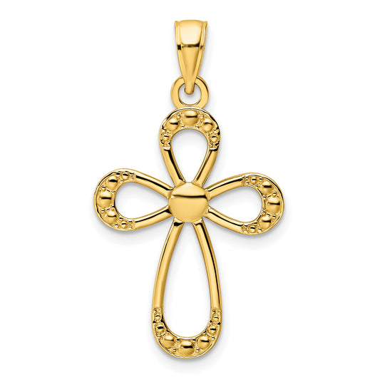 14K Polished Beaded Cross Pendant