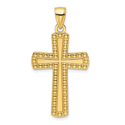 14K Polished Beaded Cross Pendant