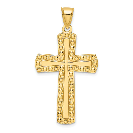 14K Polished Beaded Cross Pendant