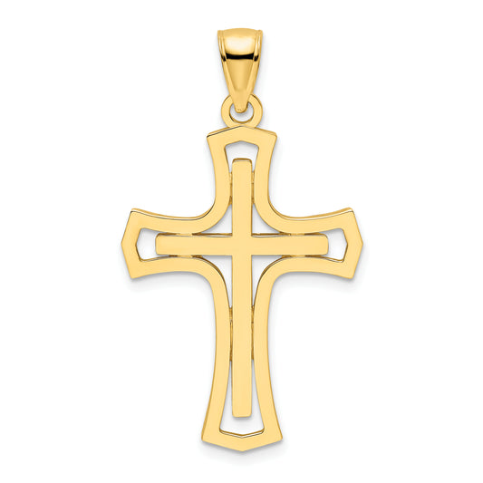 14K Polished Double Cross Pendant