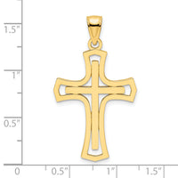 14K Polished Double Cross Pendant