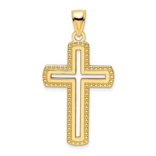 14K Polished Beaded Cross Pendant