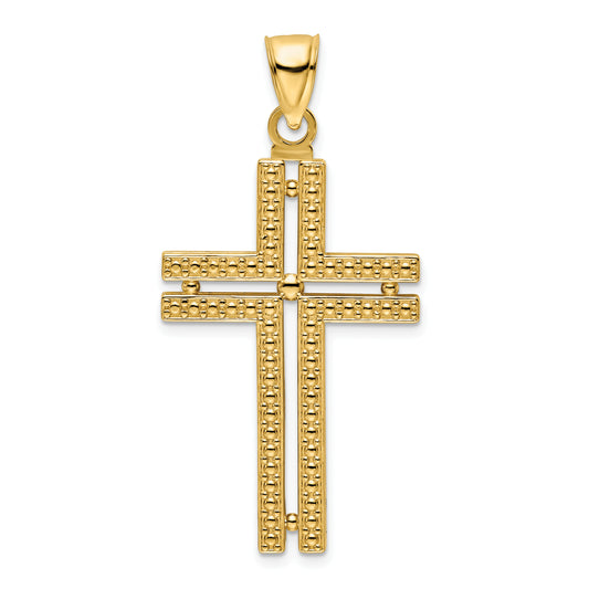 14K Polished Beaded Cross Pendant