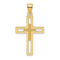 14k Beaded & Polished Double Cross Pendant