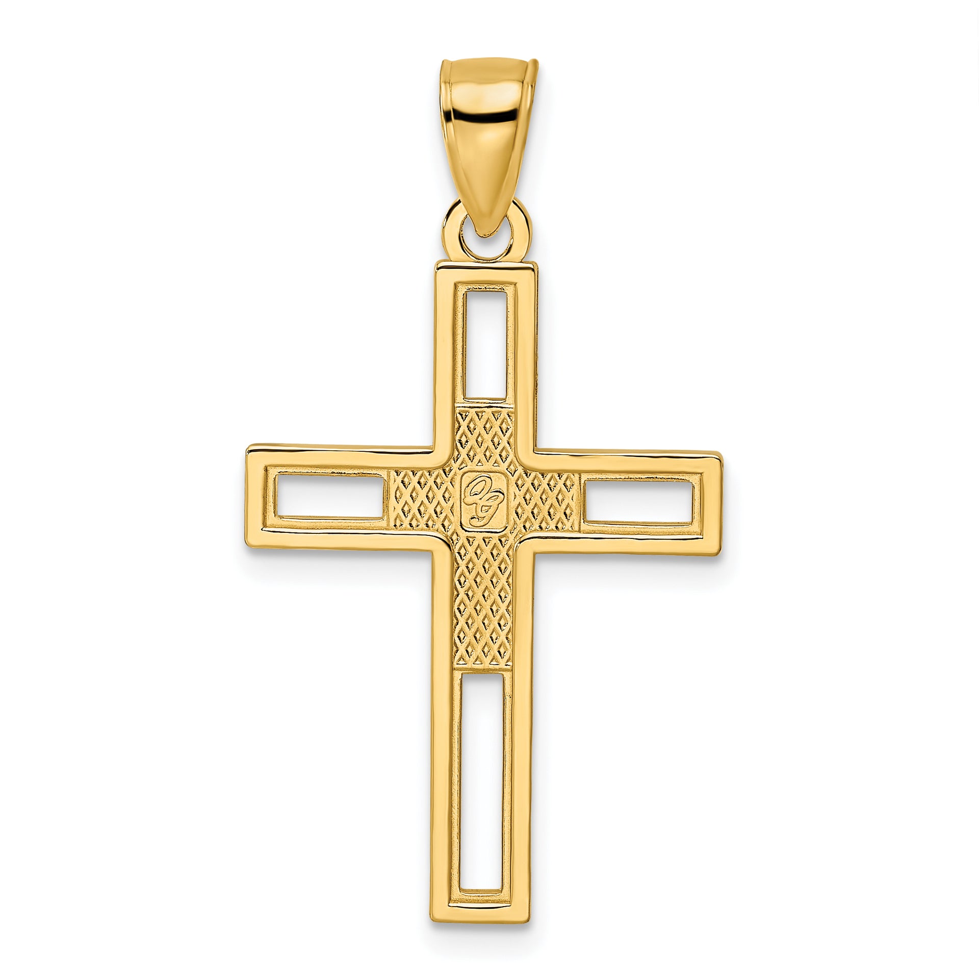 14k Beaded & Polished Double Cross Pendant