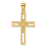 14k Beaded & Polished Double Cross Pendant