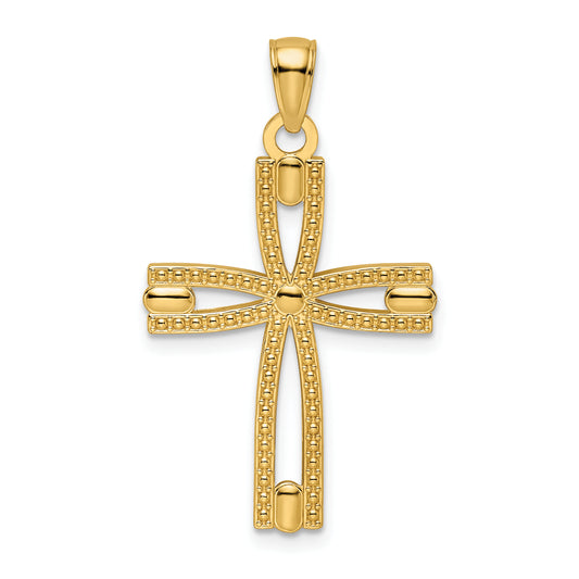 14k Beaded & Polished Cross Pendant