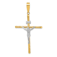 14K w/White Rhod Polished & Textured INRI Crucifix Cross Pendant
