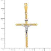 14K w/White Rhod Polished & Textured INRI Crucifix Cross Pendant