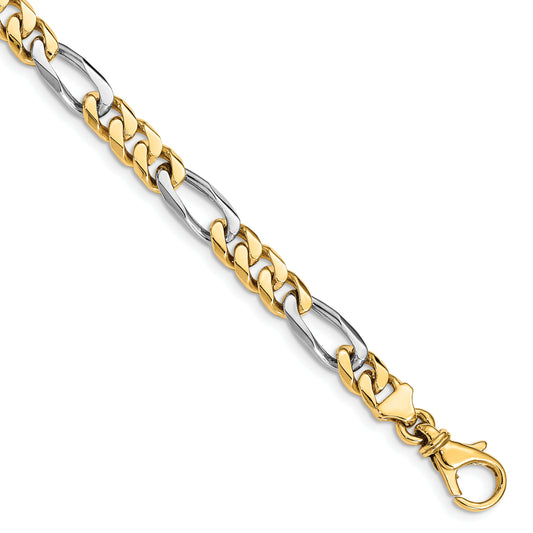 14K Two-tone 6.3mm Hand-polished Fancy Link Bracelet
