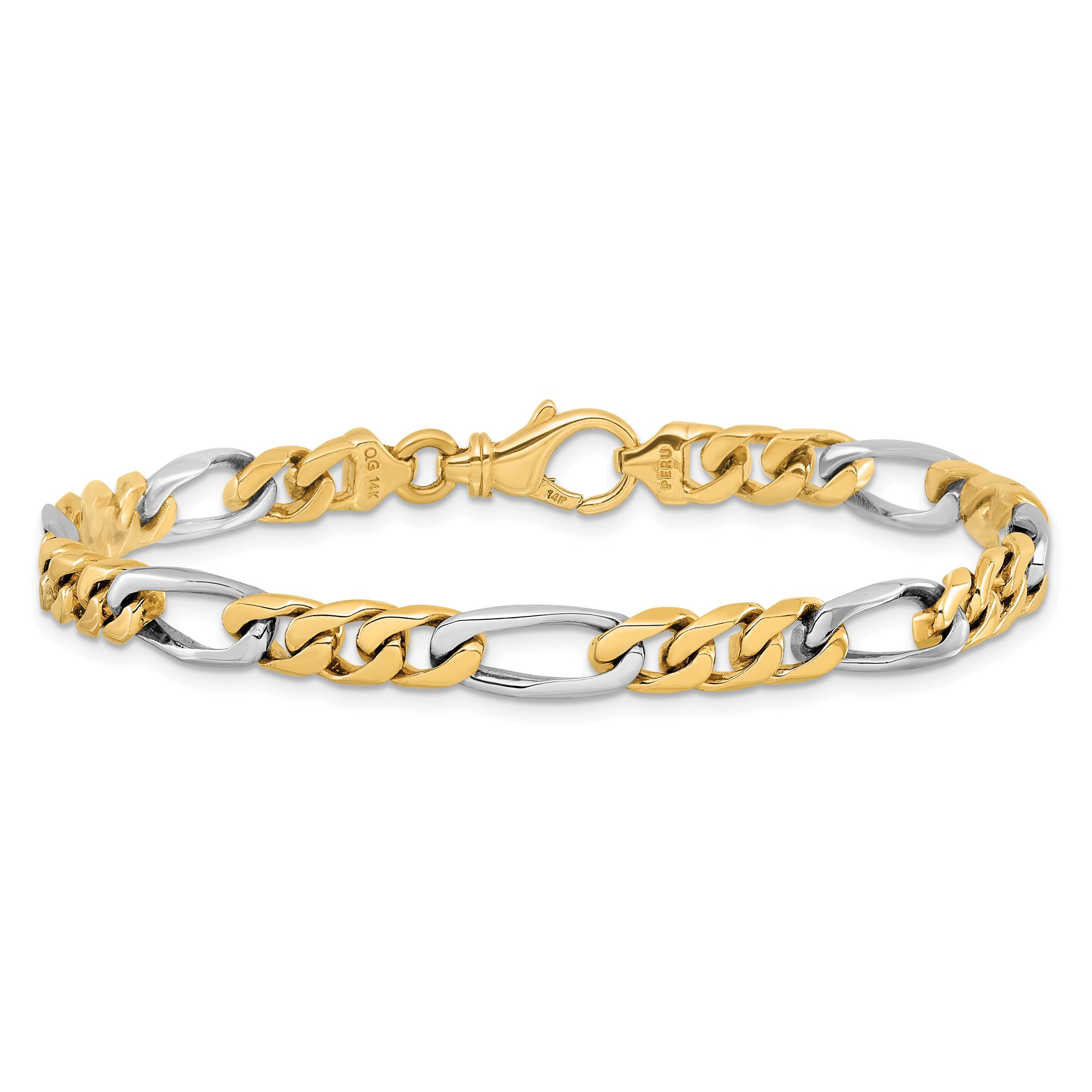 14K Two-tone 6.3mm Hand-polished Fancy Link Bracelet