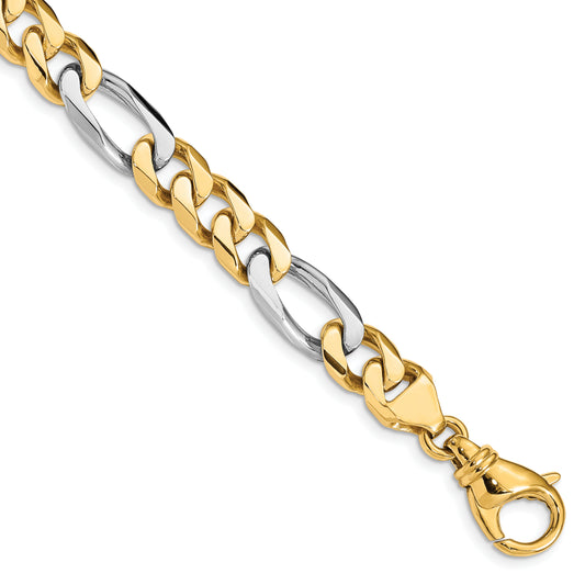 14k Two-tone 8.5mm Hand-polished Fancy Link Bracelet