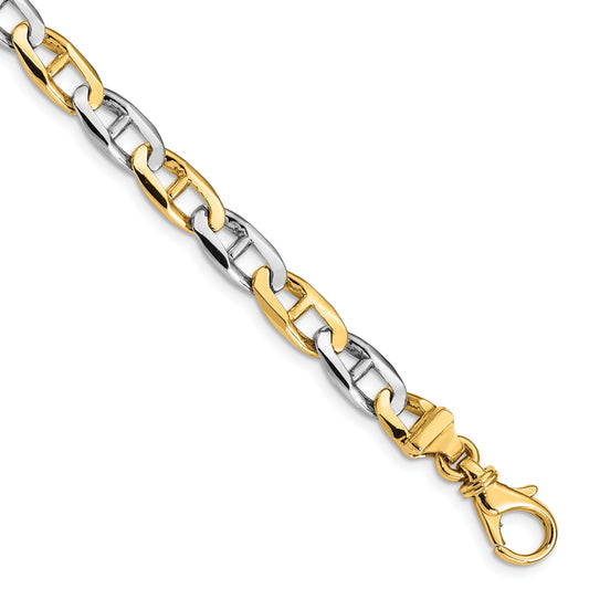 14K Two-tone 6.6mm Hand-polished Fancy Anchor Link Bracelet