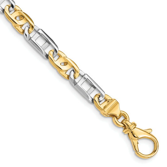 14K Two-tone 5.5mm Hand Polished Fancy Link Bracelet