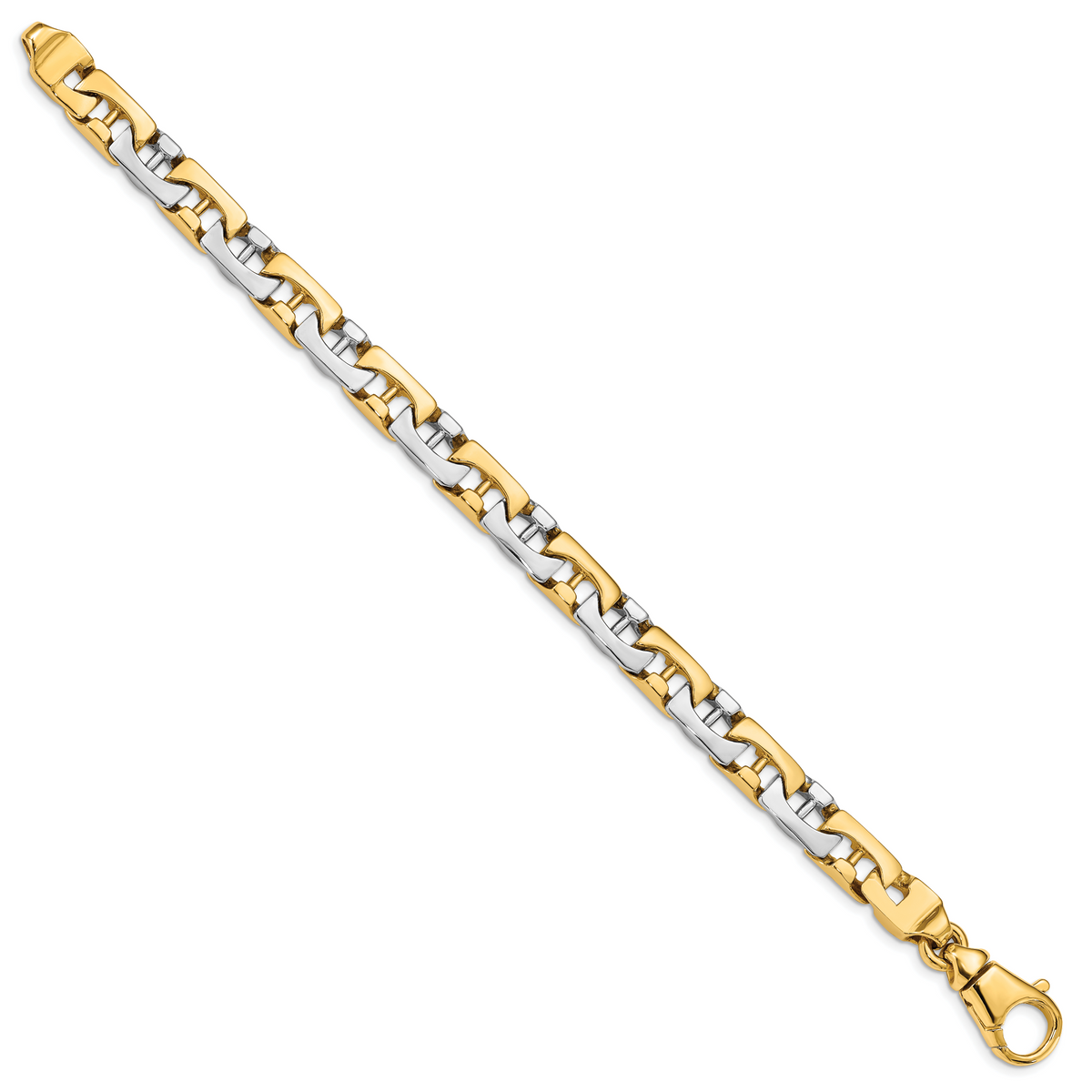 14K Two-tone 8.5mm Hand-polished Fancy Link Bracelet