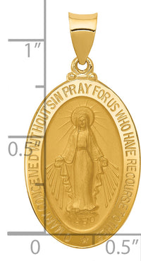 14k Hollow Miraculous Medal Oval Pendant