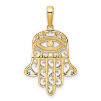 14k & White Rhodium D/C Filigree Evil Eye Hamsa Pendant