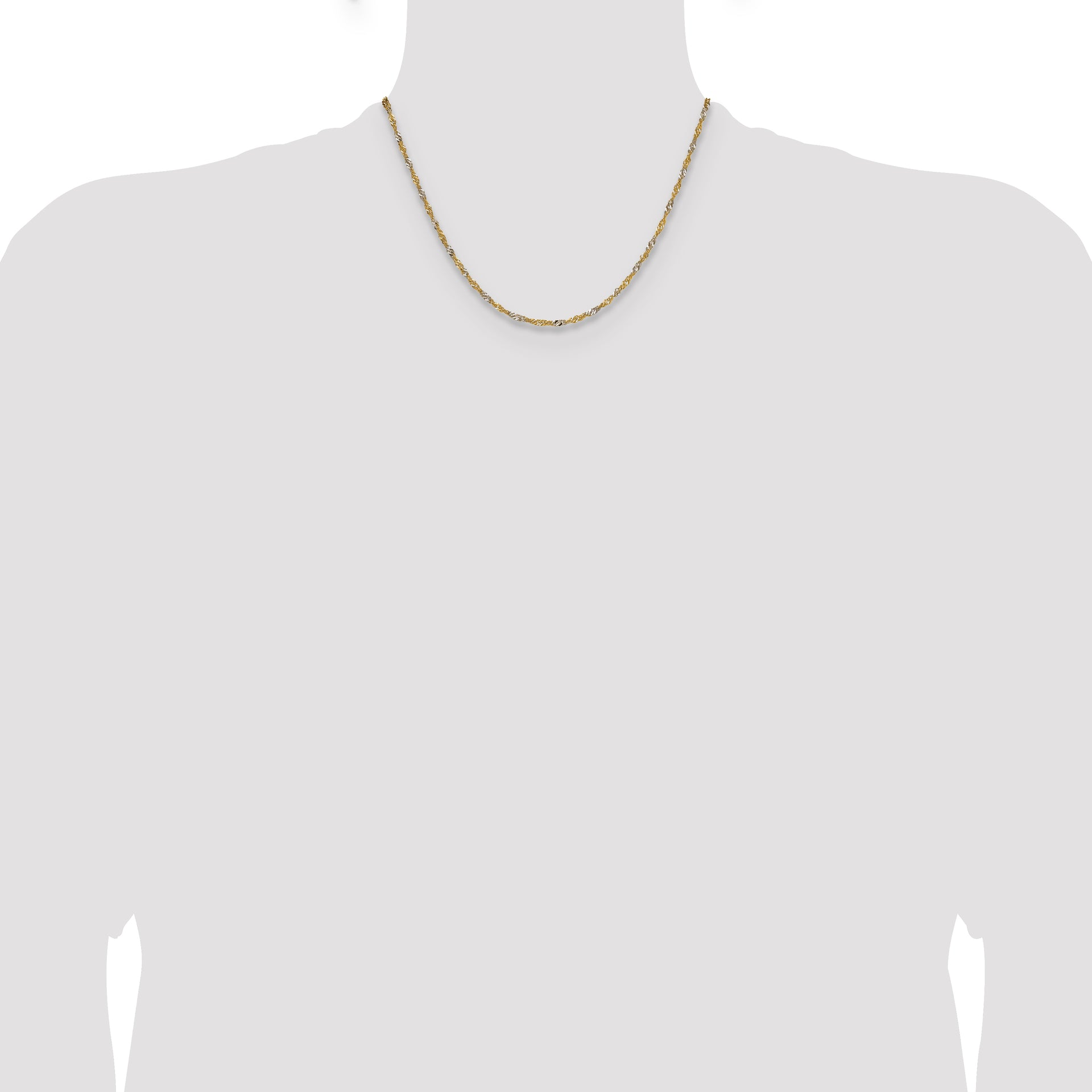 14k Yellow Gold with Rhodium 1.9mm Singapore Chain